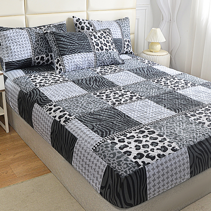 91家纺网 家纺一手货源 找家纺 柏钧家纺 2026新品外贸亚马逊豹纹防水夹棉床笠电商速卖通床罩可定制尺寸回字格系列 米亚