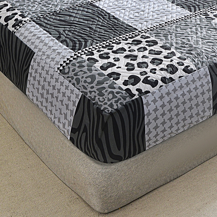 91家纺网 家纺一手货源 找家纺 柏钧家纺 2026新品外贸亚马逊豹纹防水夹棉床笠电商速卖通床罩可定制尺寸回字格系列 米亚