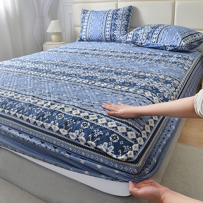 91家纺网 家纺一手货源 找家纺 柏钧家纺 2026新品外贸亚马逊豹纹防水夹棉床笠电商速卖通床罩可定制尺寸回字格系列 斯特兰