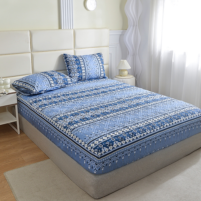 91家纺网 家纺一手货源 找家纺 柏钧家纺 2026新品外贸亚马逊豹纹防水夹棉床笠电商速卖通床罩可定制尺寸回字格系列 斯特兰