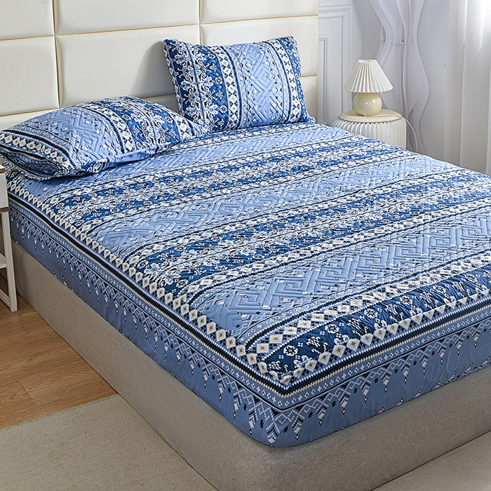 91家纺网 家纺一手货源 找家纺 柏钧家纺 2026新品外贸亚马逊豹纹防水夹棉床笠电商速卖通床罩可定制尺寸回字格系列 斯特兰