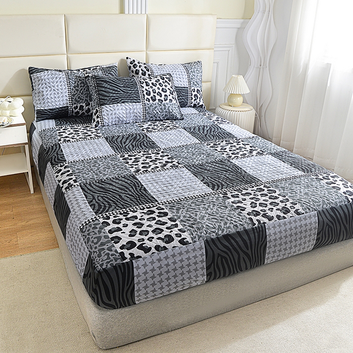 91家纺网 家纺一手货源 找家纺 柏钧家纺 2026新品外贸亚马逊豹纹防水夹棉床笠电商速卖通床罩可定制尺寸回字格系列 米亚