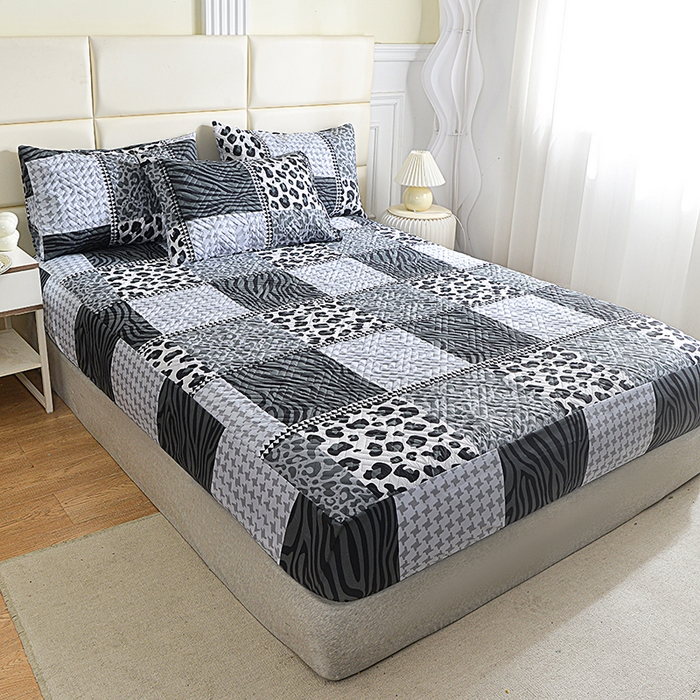 91家纺网 家纺一手货源 找家纺 柏钧家纺 2026新品外贸亚马逊豹纹防水夹棉床笠电商速卖通床罩可定制尺寸回字格系列 米亚