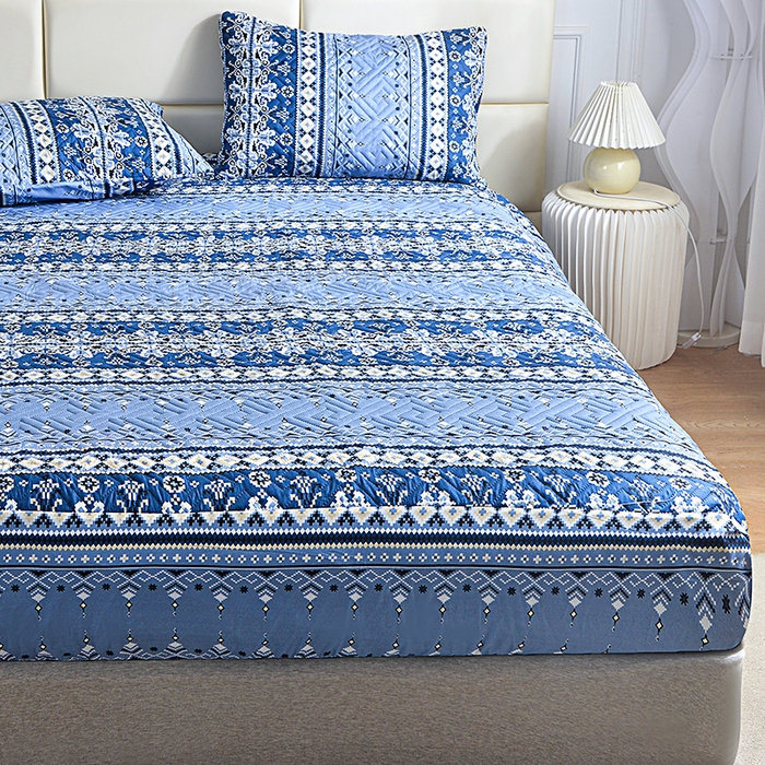 91家纺网 家纺一手货源 找家纺 柏钧家纺 2026新品外贸亚马逊豹纹防水夹棉床笠电商速卖通床罩可定制尺寸回字格系列 斯特兰