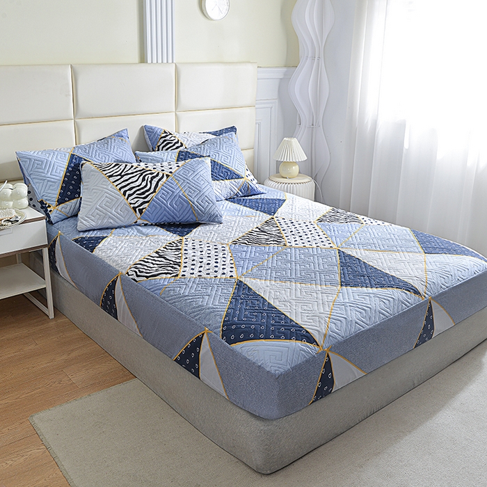 91家纺网 家纺一手货源 找家纺 柏钧家纺 2026新品外贸亚马逊豹纹防水夹棉床笠电商速卖通床罩可定制尺寸回字格系列 格韵情调