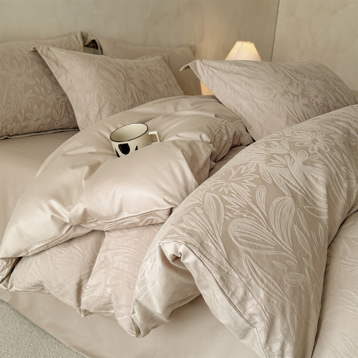 笙意家纺 2026新款A版60S亮面提花B版13372全棉四件套 秘境-金属灰