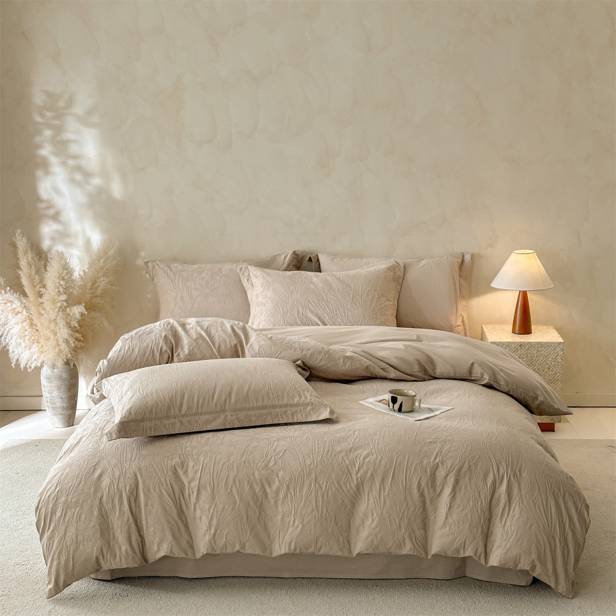 91家纺网 家纺一手货源 找家纺 笙意家纺 2026新款A版60S亮面提花B版13372全棉四件套 秘境-金属灰