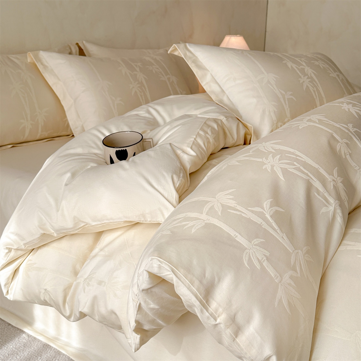 笙意家纺 2026新款A版60S亮面提花B版13372全棉四件套 清风竹影-嫩绿