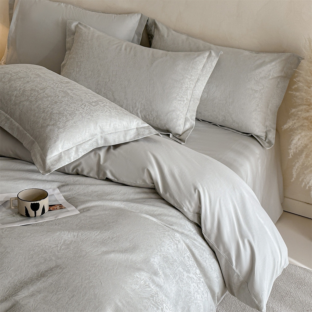 91家纺网 家纺一手货源 找家纺 笙意家纺 2026新款A版60S亮面提花B版13372全棉四件套 米萝-绿