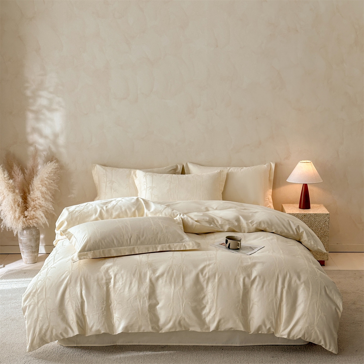 91家纺网 家纺一手货源 找家纺 笙意家纺 2026新款A版60S亮面提花B版13372全棉四件套 清风竹影-嫩绿