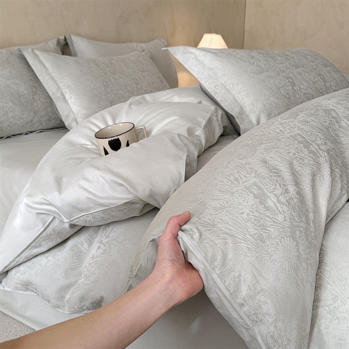 91家纺网 家纺一手货源 找家纺 笙意家纺 2026新款A版60S亮面提花B版13372全棉四件套 米萝-绿