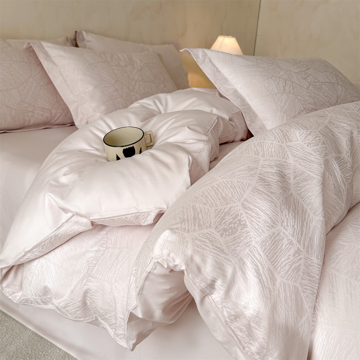笙意家纺 2026新款A版60S亮面提花B版13372全棉四件套 夏梦-粉