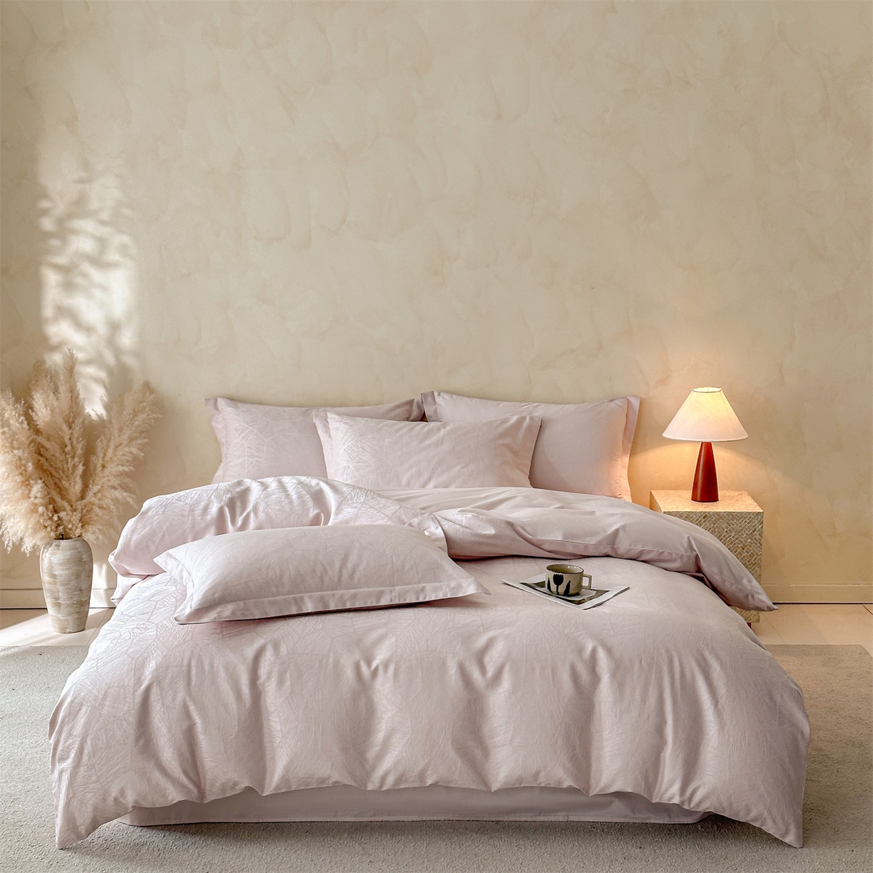 91家纺网 家纺一手货源 找家纺 笙意家纺 2026新款A版60S亮面提花B版13372全棉四件套 夏梦-粉