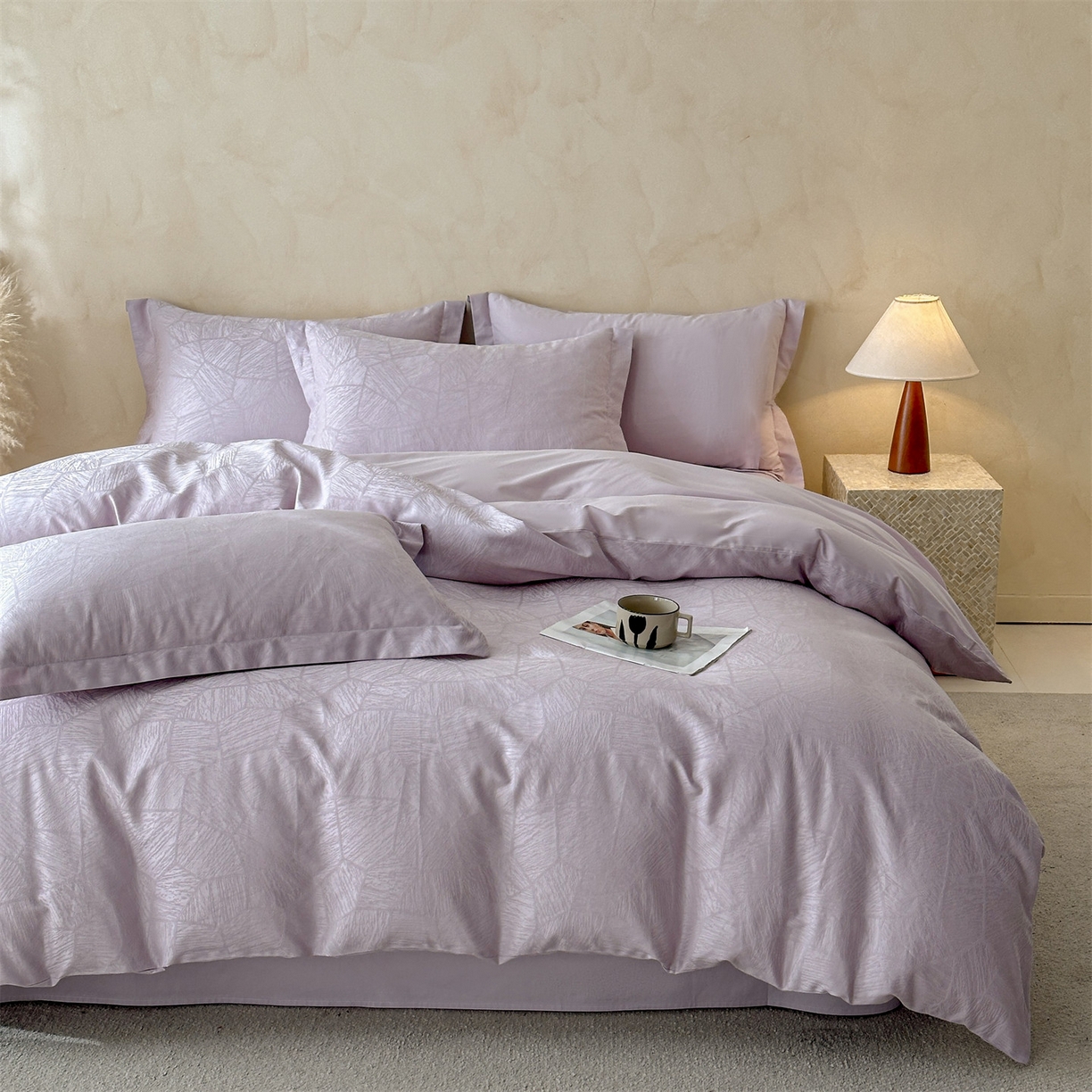 91家纺网 家纺一手货源 找家纺 笙意家纺 2026新款A版60S亮面提花B版13372全棉四件套 夏梦-紫