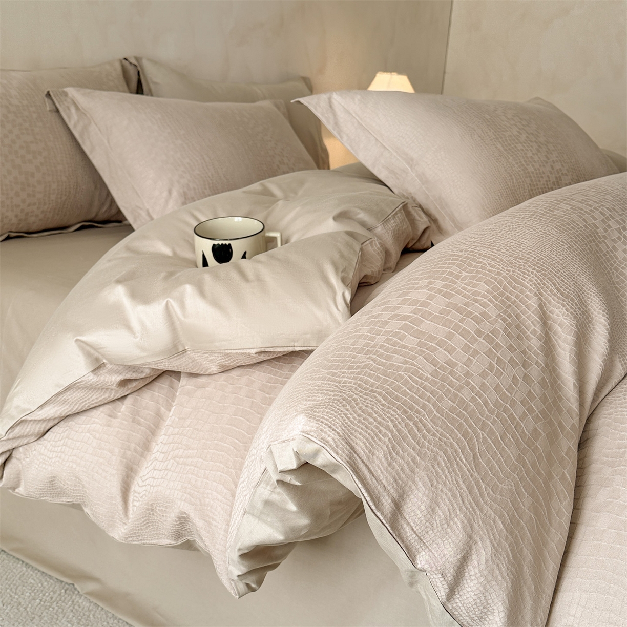 笙意家纺 2026新款A版60S亮面提花B版13372全棉四件套 石烁-金属灰