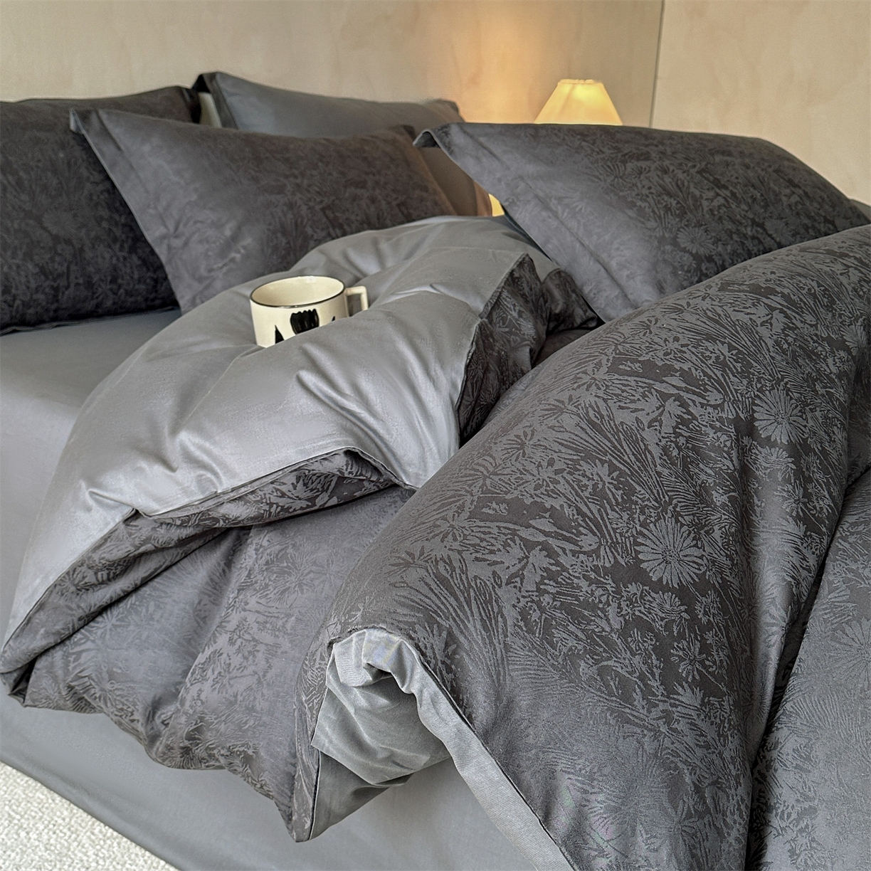 笙意家纺 2026新款A版60S亮面提花B版13372全棉四件套 米萝-灰
