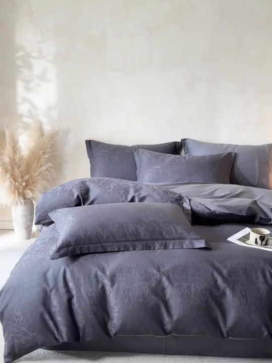 91家纺网 家纺一手货源 找家纺 笙意家纺 2026新款A版60S亮面提花B版13372全棉四件套 米萝-灰
