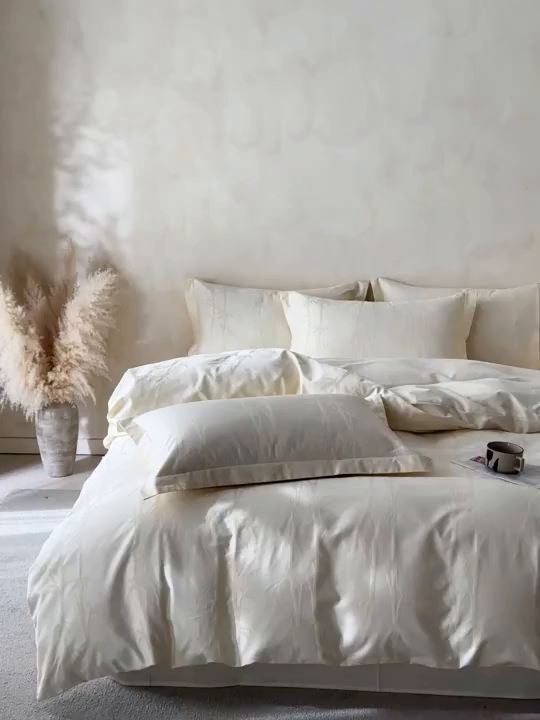 91家纺网 家纺一手货源 找家纺 笙意家纺 2026新款A版60S亮面提花B版13372全棉四件套 清风竹影-嫩绿