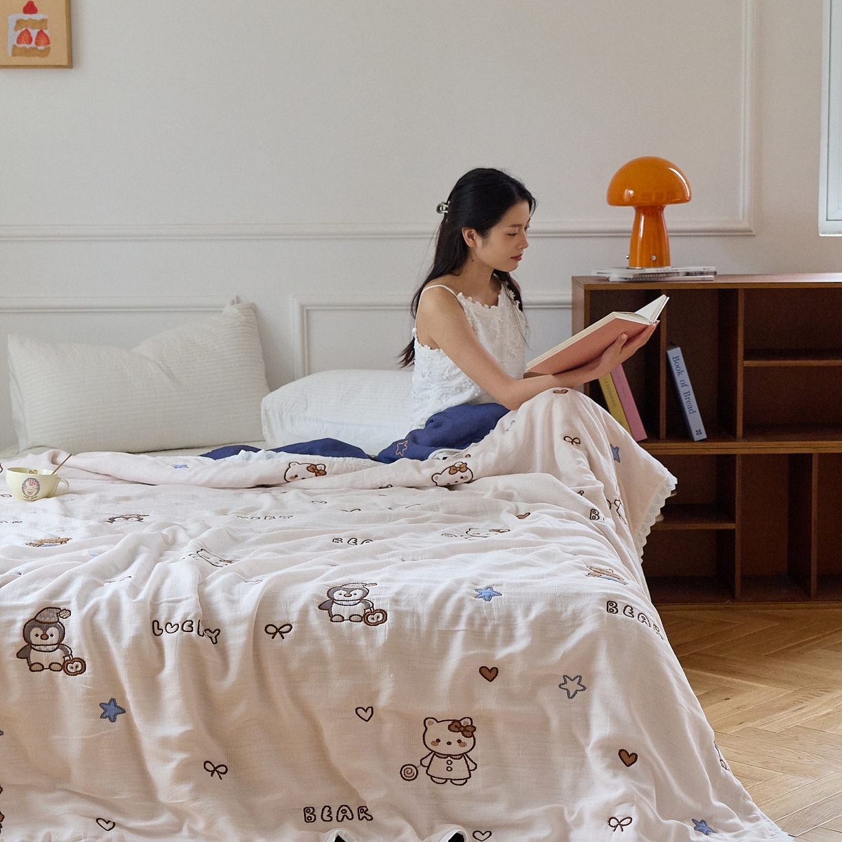 91家纺网 家纺一手货源 找家纺 沐瑟家纺 2026新款A类全棉纱布泡芙被春秋被被被子被芯 企鹅小熊