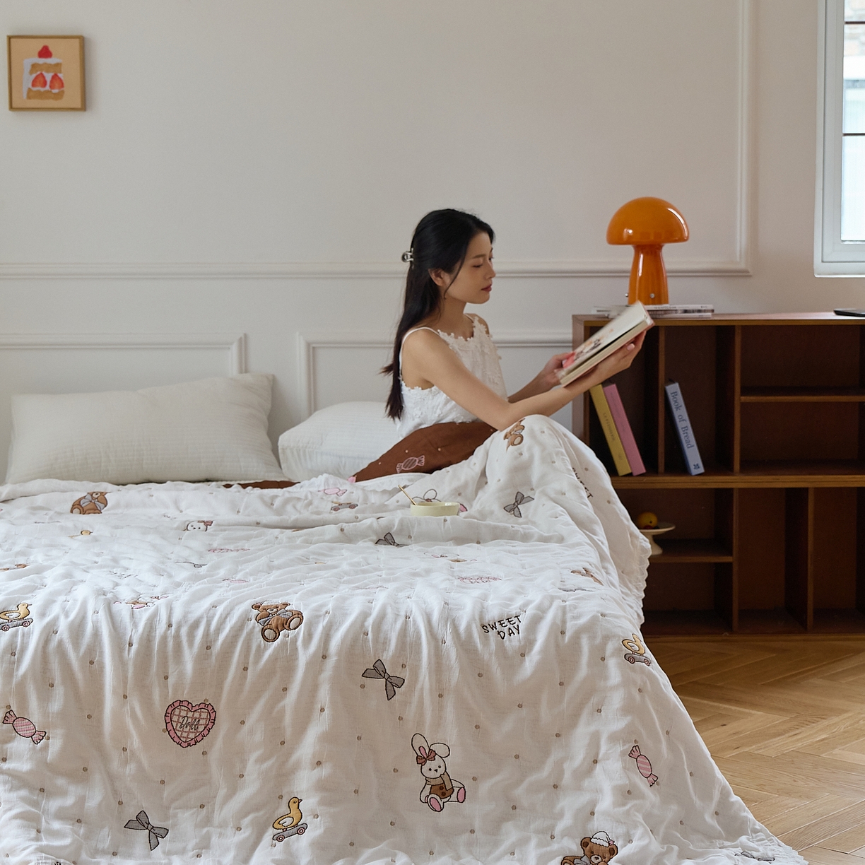 91家纺网 家纺一手货源 找家纺 沐瑟家纺 2026新款A类全棉纱布泡芙被春秋被被被子被芯 糖果玩偶