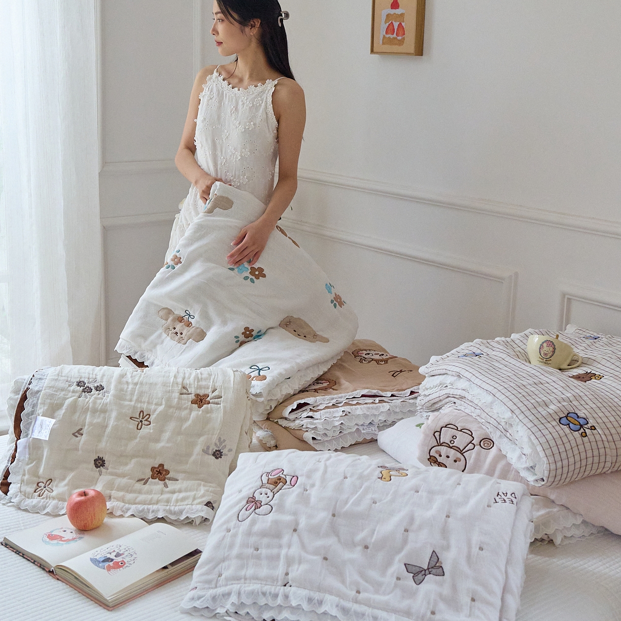 91家纺网 家纺一手货源 找家纺 沐瑟家纺 2026新款A类全棉纱布泡芙被春秋被被被子被芯 组合图