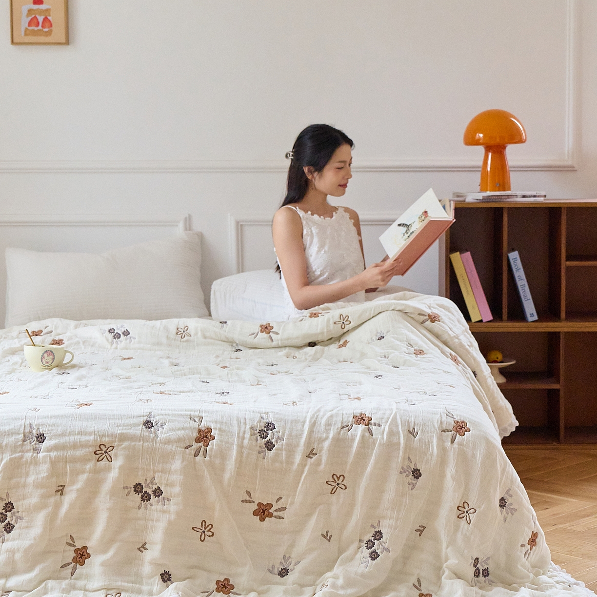 沐瑟家纺 2026新款A类全棉纱布泡芙被春秋被被被子被芯 朵朵花恋