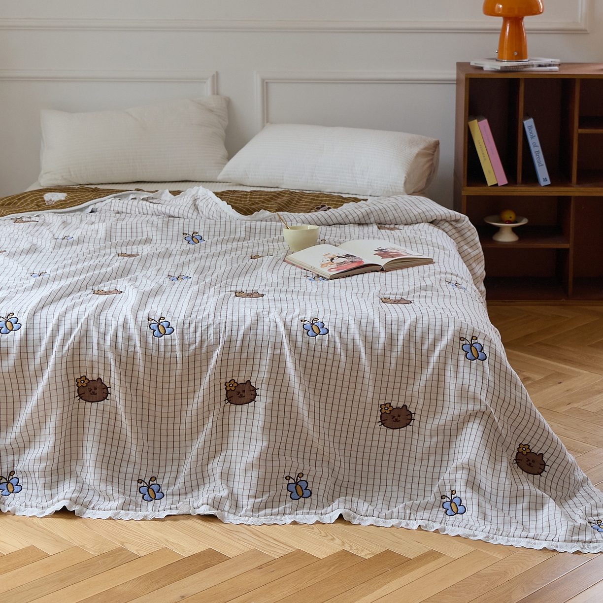 91家纺网 家纺一手货源 找家纺 沐瑟家纺 2026新款A类全棉纱布泡芙被春秋被被被子被芯 蝴蝶猫