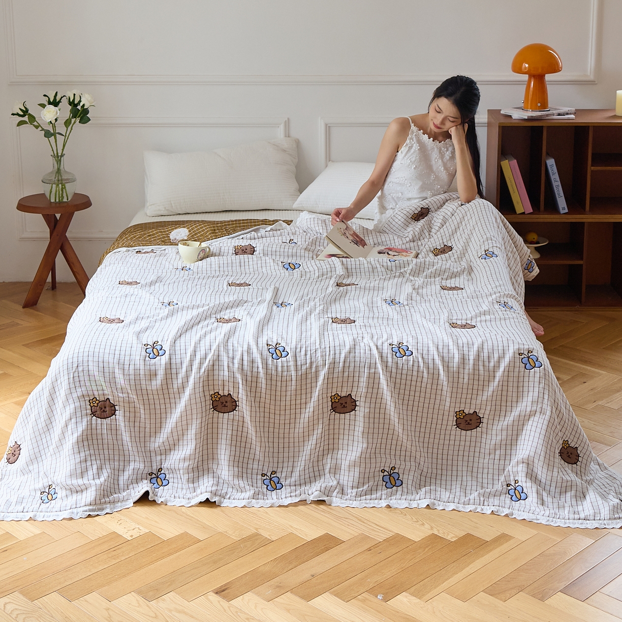 91家纺网 家纺一手货源 找家纺 沐瑟家纺 2026新款A类全棉纱布泡芙被春秋被被被子被芯 蝴蝶猫