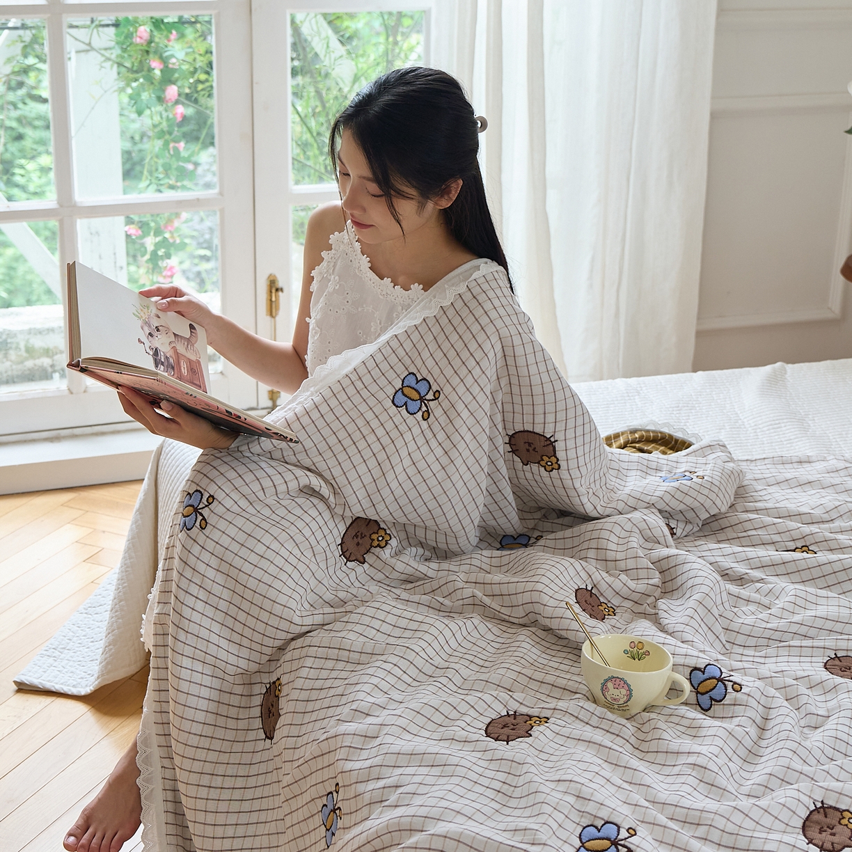 91家纺网 家纺一手货源 找家纺 沐瑟家纺 2026新款A类全棉纱布泡芙被春秋被被被子被芯 蝴蝶猫