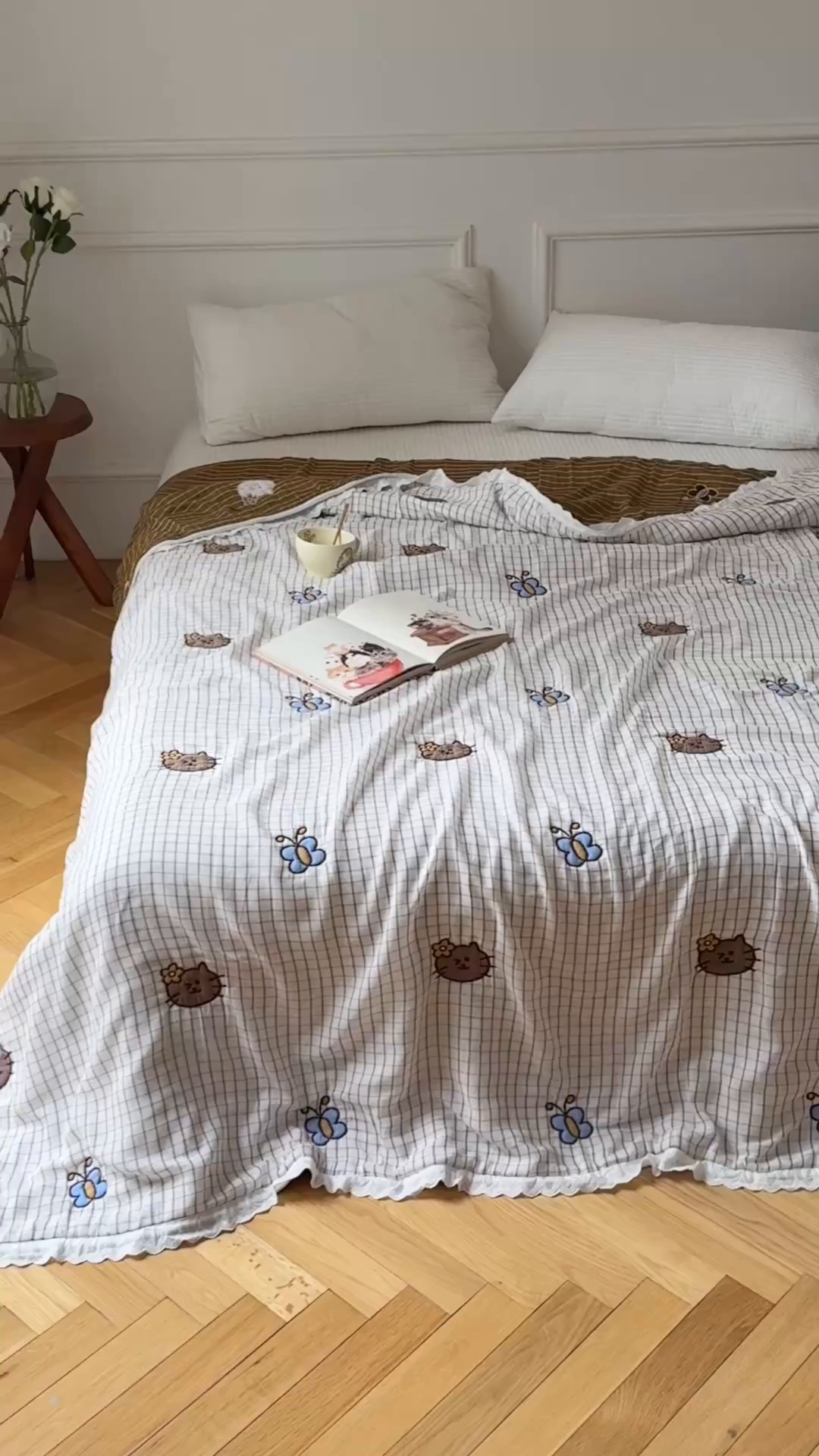 91家纺网 家纺一手货源 找家纺 沐瑟家纺 2026新款A类全棉纱布泡芙被春秋被被被子被芯 蝴蝶猫