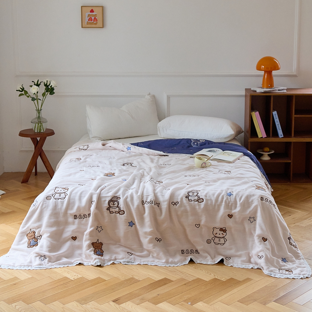 91家纺网 家纺一手货源 找家纺 沐瑟家纺 2026新款A类全棉纱布泡芙被春秋被被被子被芯 企鹅小熊