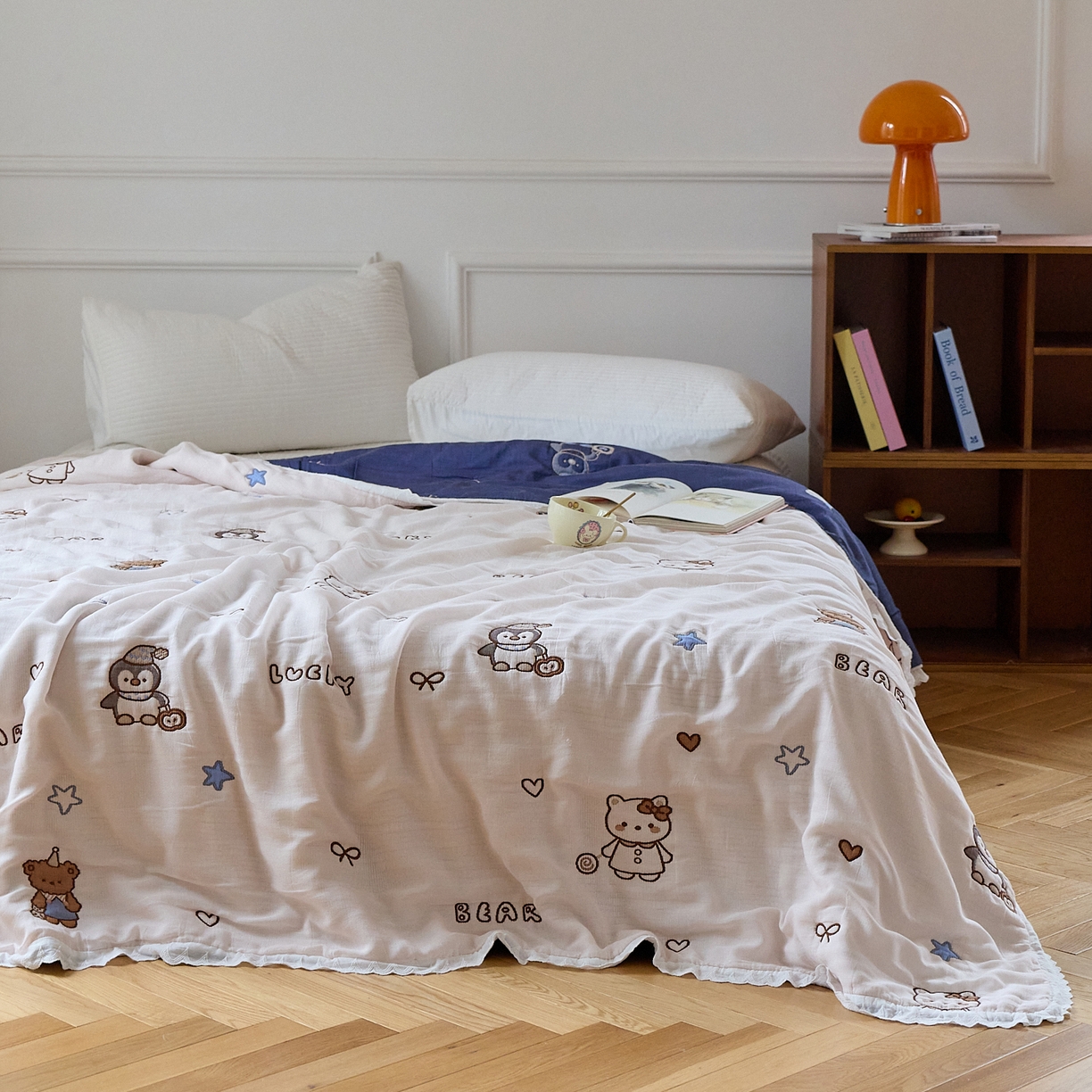 91家纺网 家纺一手货源 找家纺 沐瑟家纺 2026新款A类全棉纱布泡芙被春秋被被被子被芯 企鹅小熊