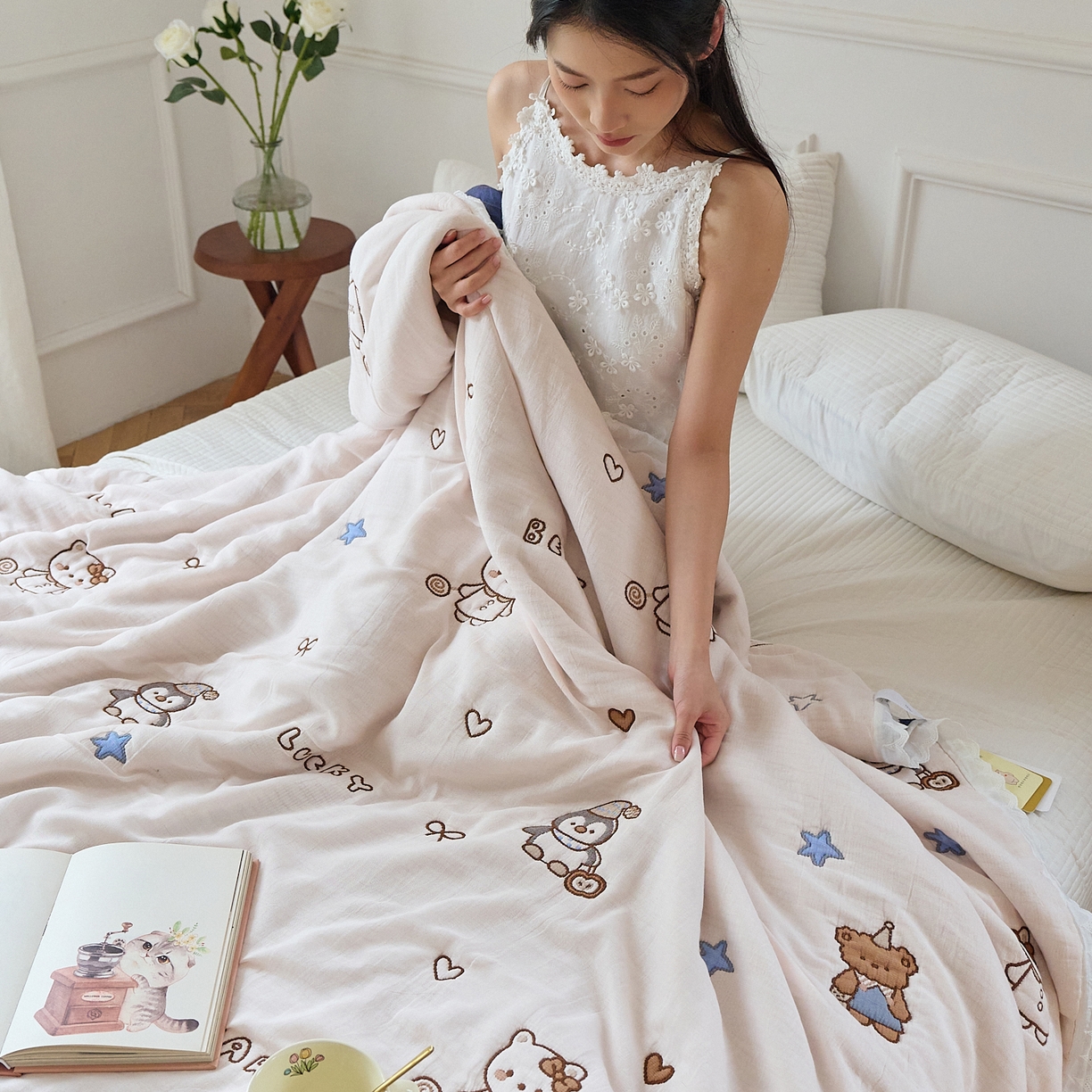 91家纺网 家纺一手货源 找家纺 沐瑟家纺 2026新款A类全棉纱布泡芙被春秋被被被子被芯 企鹅小熊