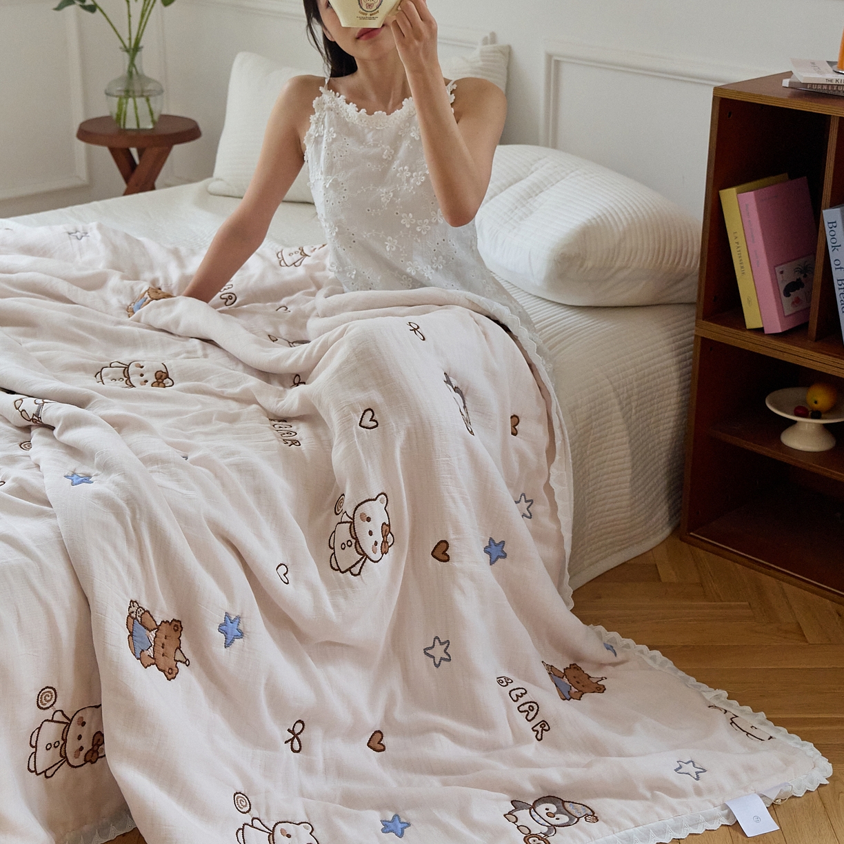 91家纺网 家纺一手货源 找家纺 沐瑟家纺 2026新款A类全棉纱布泡芙被春秋被被被子被芯 企鹅小熊