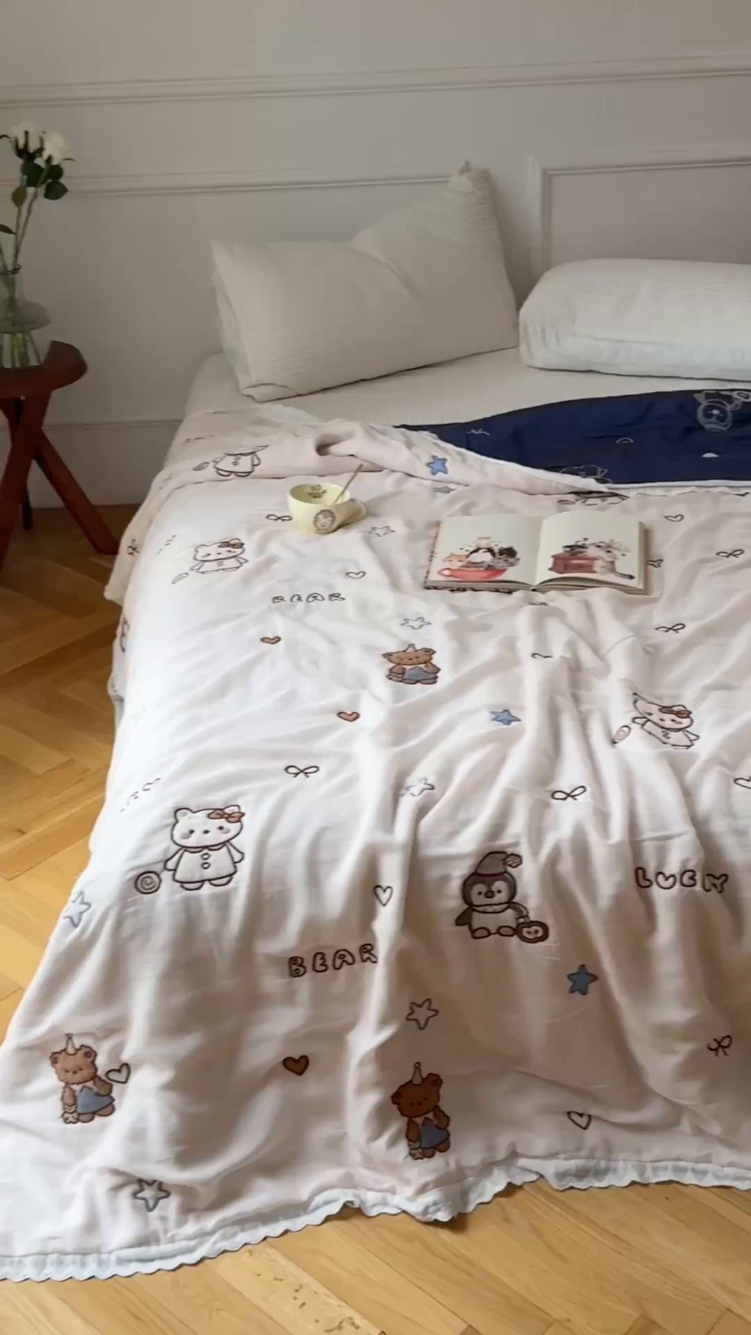 91家纺网 家纺一手货源 找家纺 沐瑟家纺 2026新款A类全棉纱布泡芙被春秋被被被子被芯 企鹅小熊
