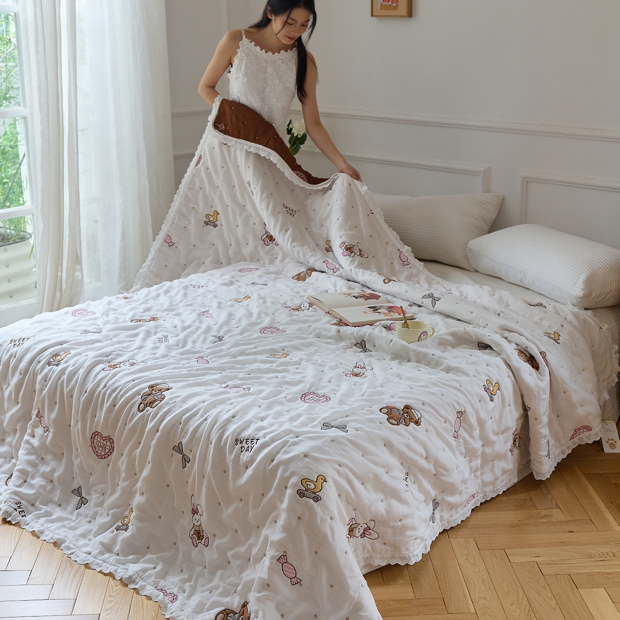 91家纺网 家纺一手货源 找家纺 沐瑟家纺 2026新款A类全棉纱布泡芙被春秋被被被子被芯 糖果玩偶