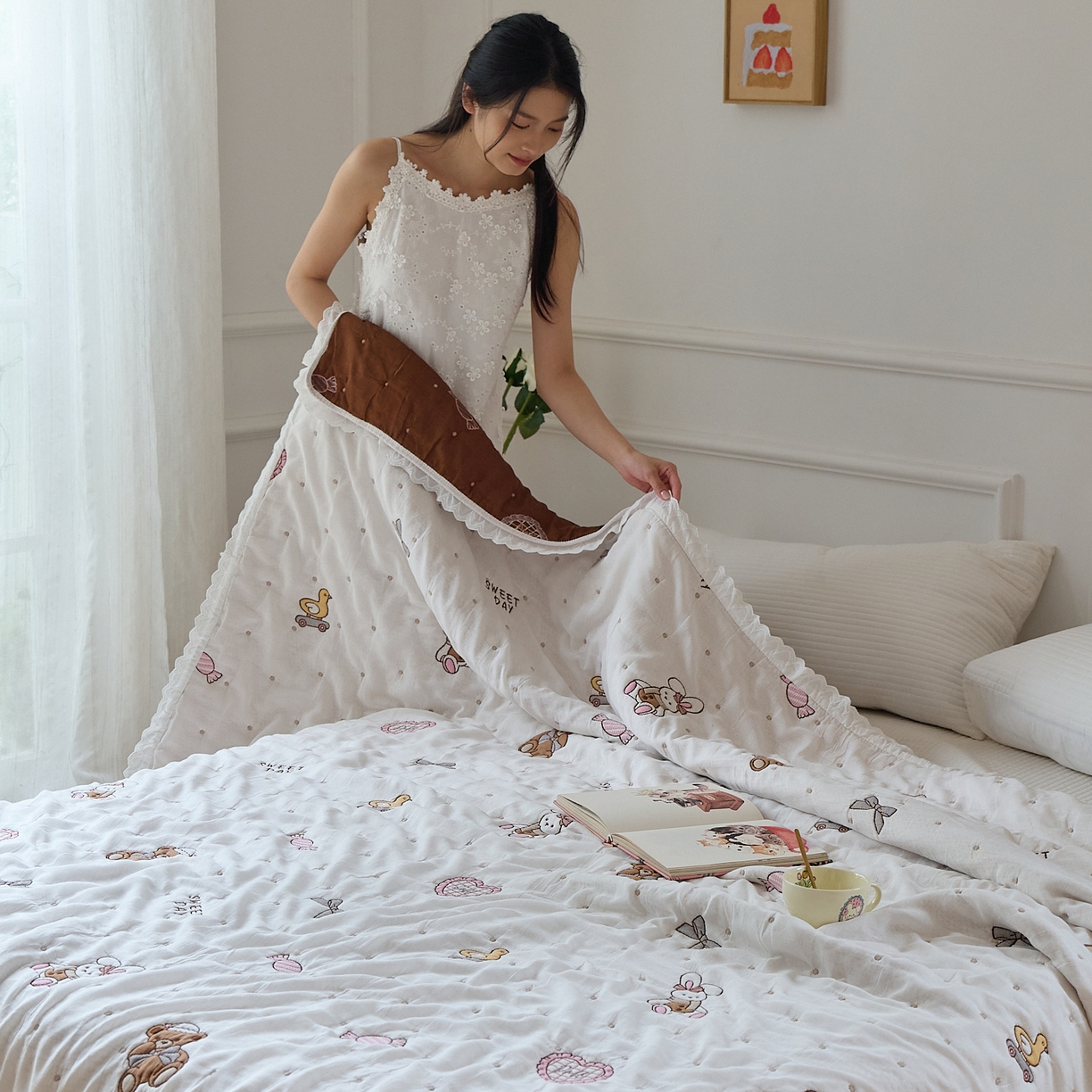 91家纺网 家纺一手货源 找家纺 沐瑟家纺 2026新款A类全棉纱布泡芙被春秋被被被子被芯 糖果玩偶