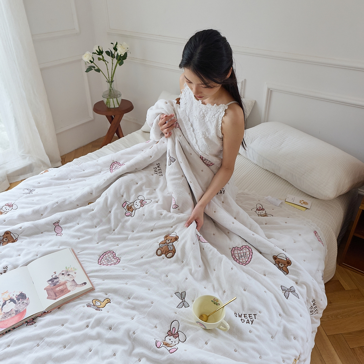 91家纺网 家纺一手货源 找家纺 沐瑟家纺 2026新款A类全棉纱布泡芙被春秋被被被子被芯 糖果玩偶