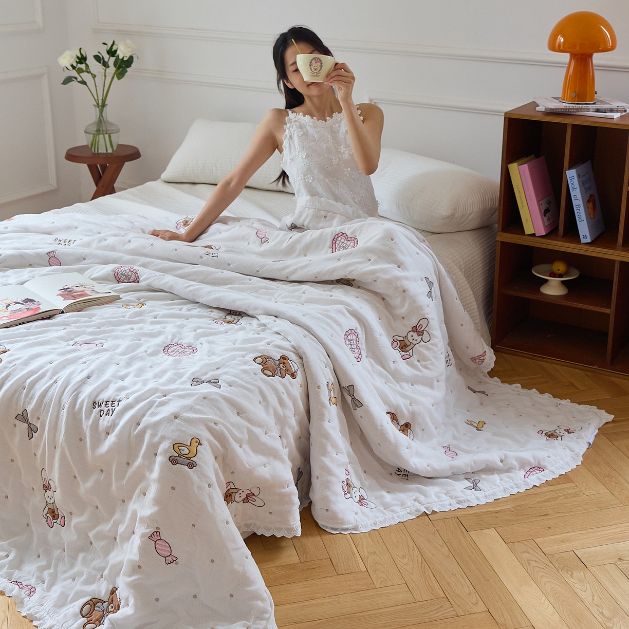 91家纺网 家纺一手货源 找家纺 沐瑟家纺 2026新款A类全棉纱布泡芙被春秋被被被子被芯 糖果玩偶