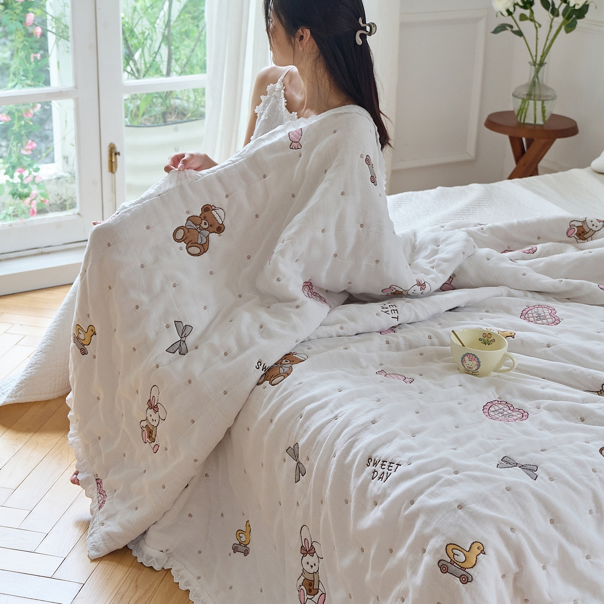 91家纺网 家纺一手货源 找家纺 沐瑟家纺 2026新款A类全棉纱布泡芙被春秋被被被子被芯 糖果玩偶