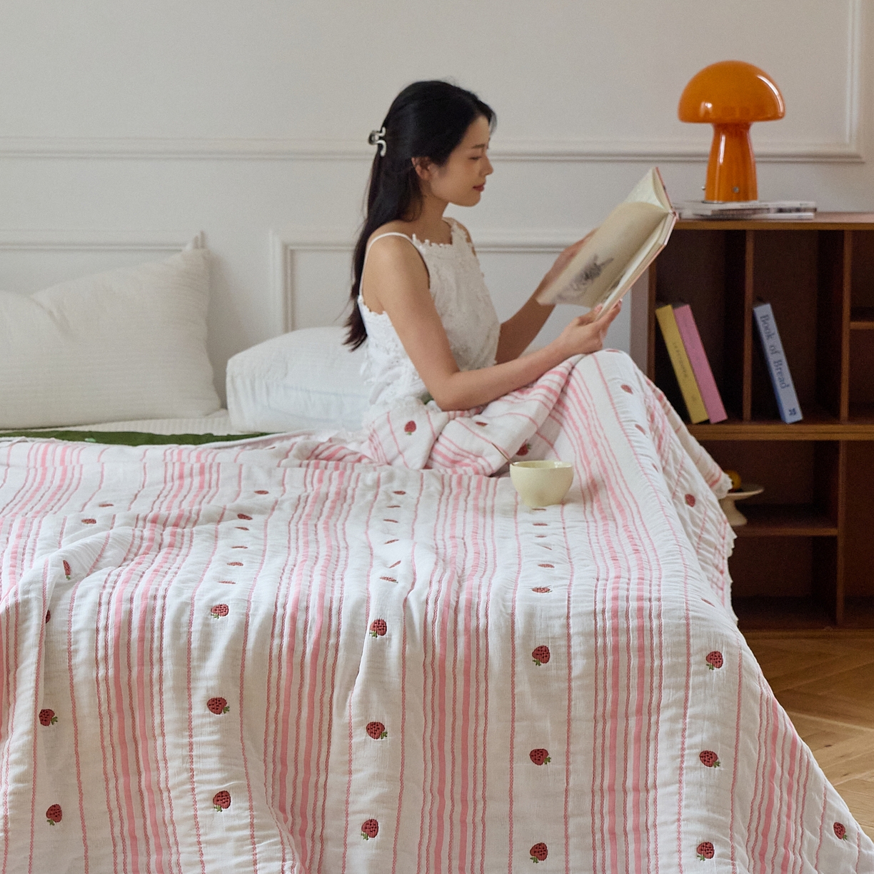 沐瑟家纺 2026新款A类全棉纱布泡芙被春秋被被被子被芯 小草莓