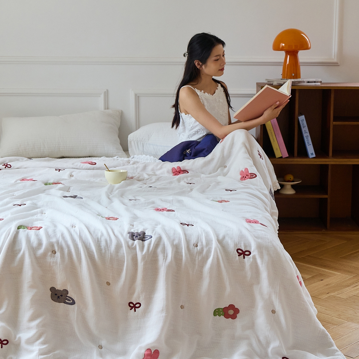 沐瑟家纺 2026新款A类全棉纱布泡芙被春秋被被被子被芯 小熊发卡