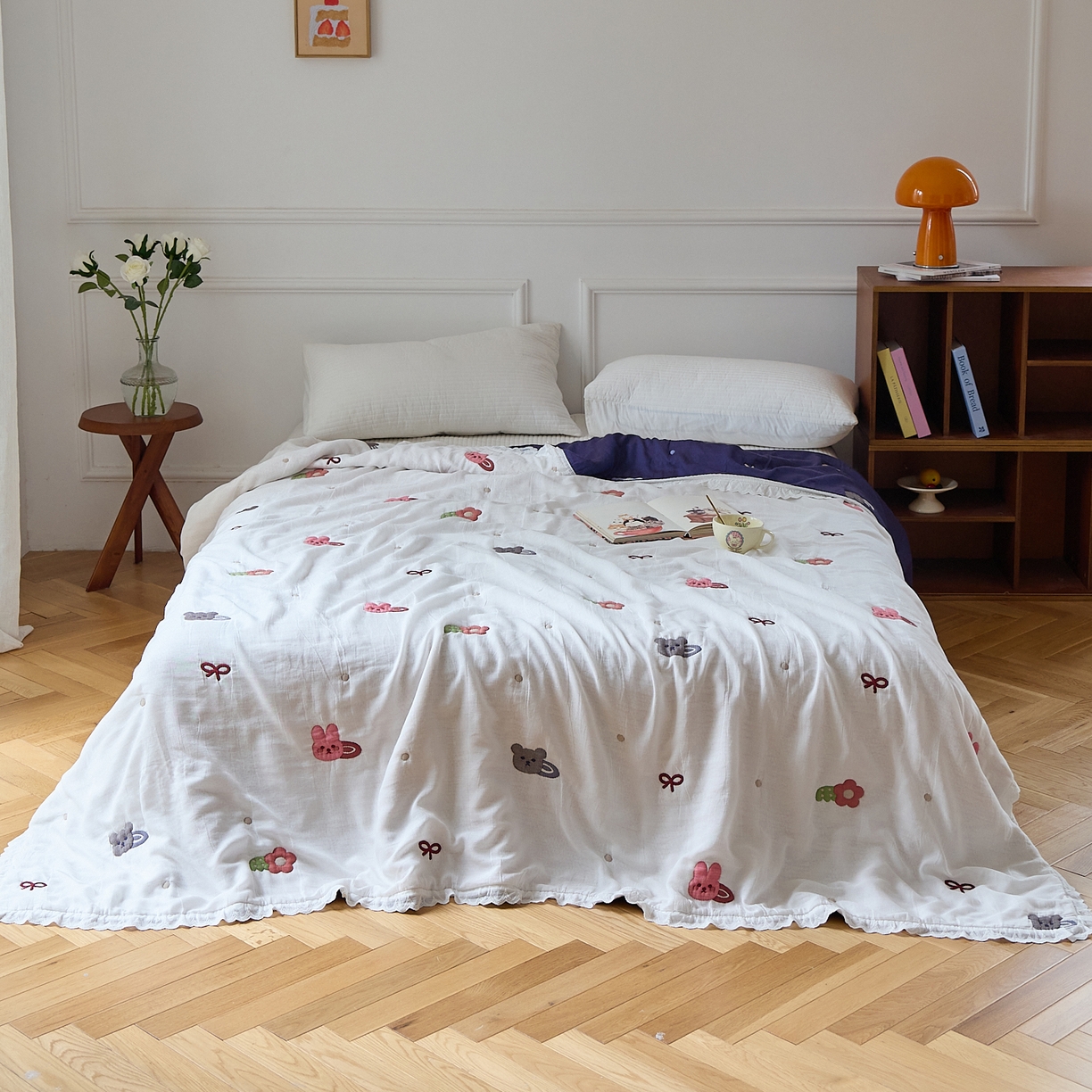 91家纺网 家纺一手货源 找家纺 沐瑟家纺 2026新款A类全棉纱布泡芙被春秋被被被子被芯 小熊发卡