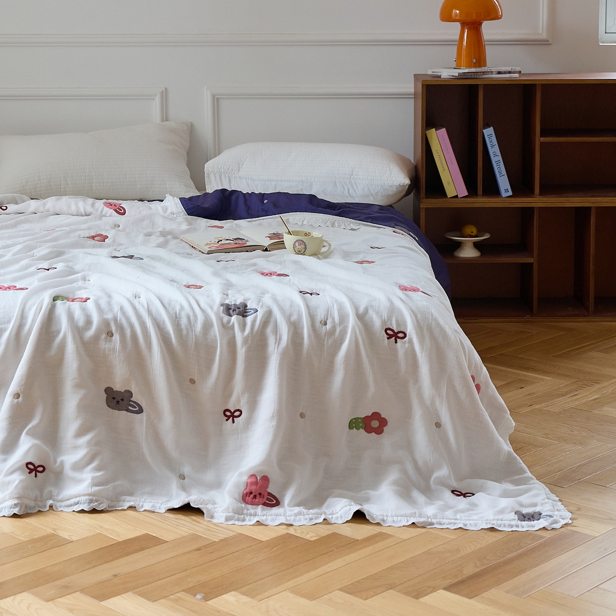 91家纺网 家纺一手货源 找家纺 沐瑟家纺 2026新款A类全棉纱布泡芙被春秋被被被子被芯 小熊发卡