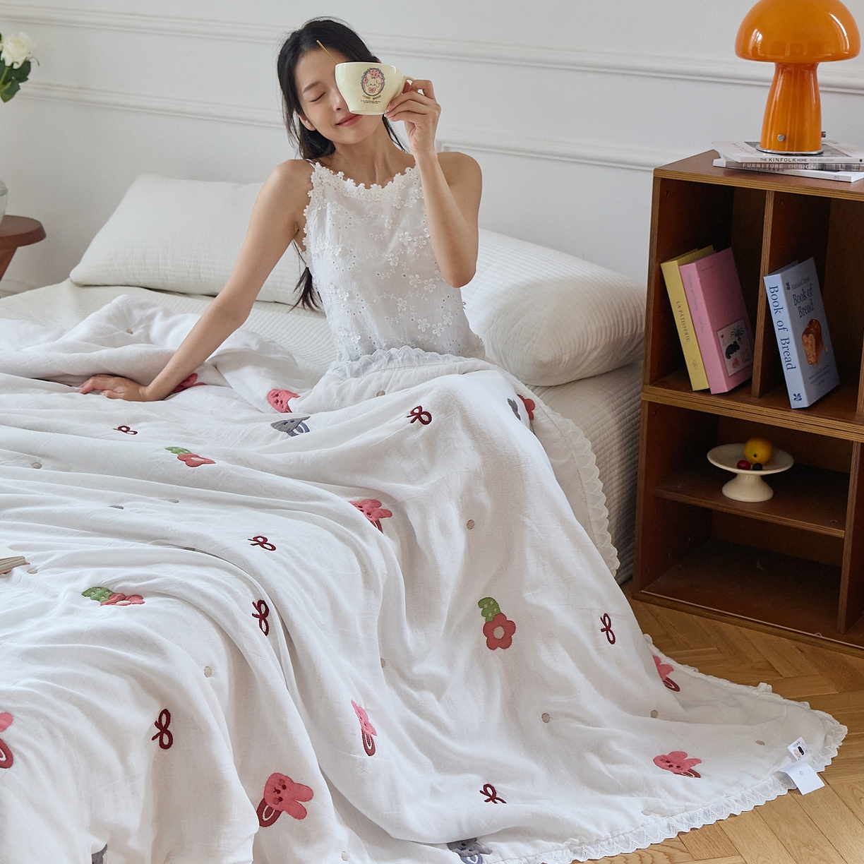 91家纺网 家纺一手货源 找家纺 沐瑟家纺 2026新款A类全棉纱布泡芙被春秋被被被子被芯 小熊发卡