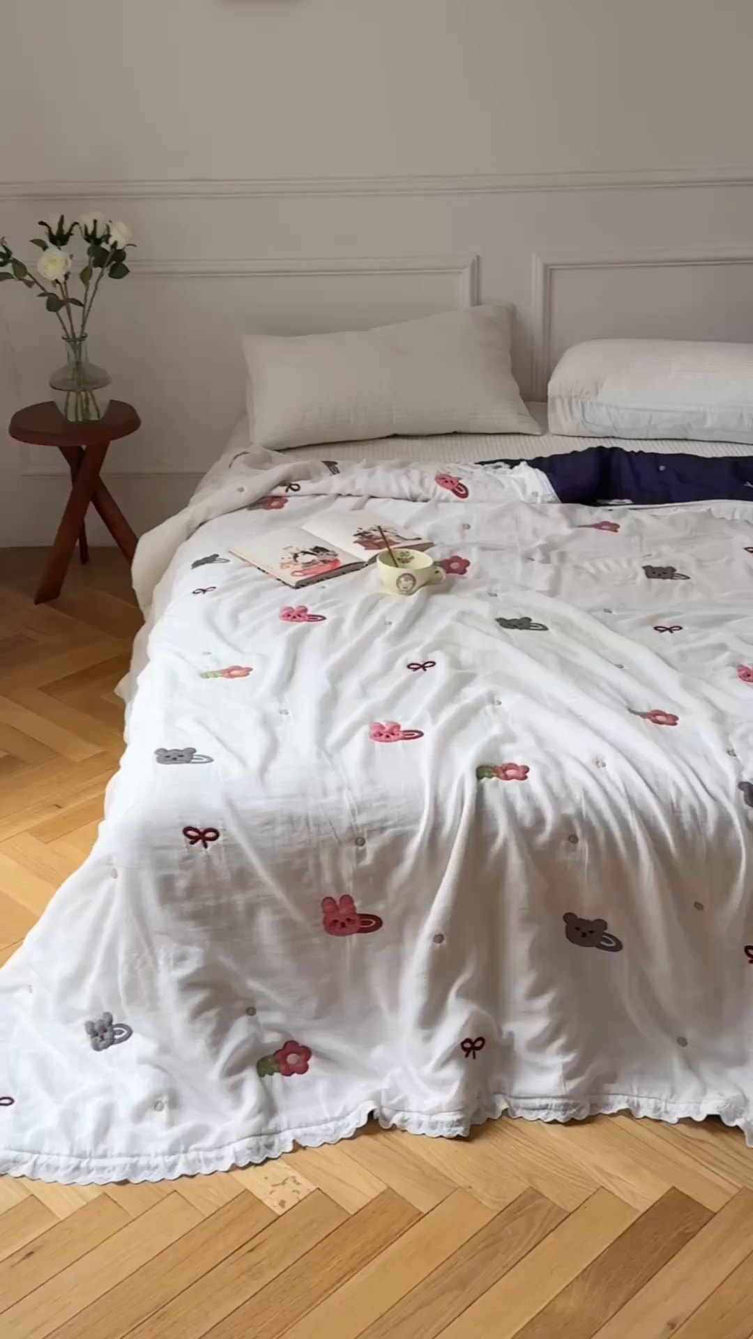 91家纺网 家纺一手货源 找家纺 沐瑟家纺 2026新款A类全棉纱布泡芙被春秋被被被子被芯 小熊发卡