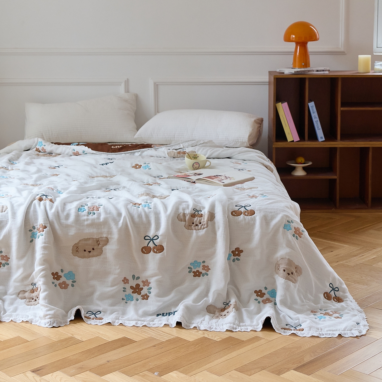 91家纺网 家纺一手货源 找家纺 沐瑟家纺 2026新款A类全棉纱布泡芙被春秋被被被子被芯 樱桃狗