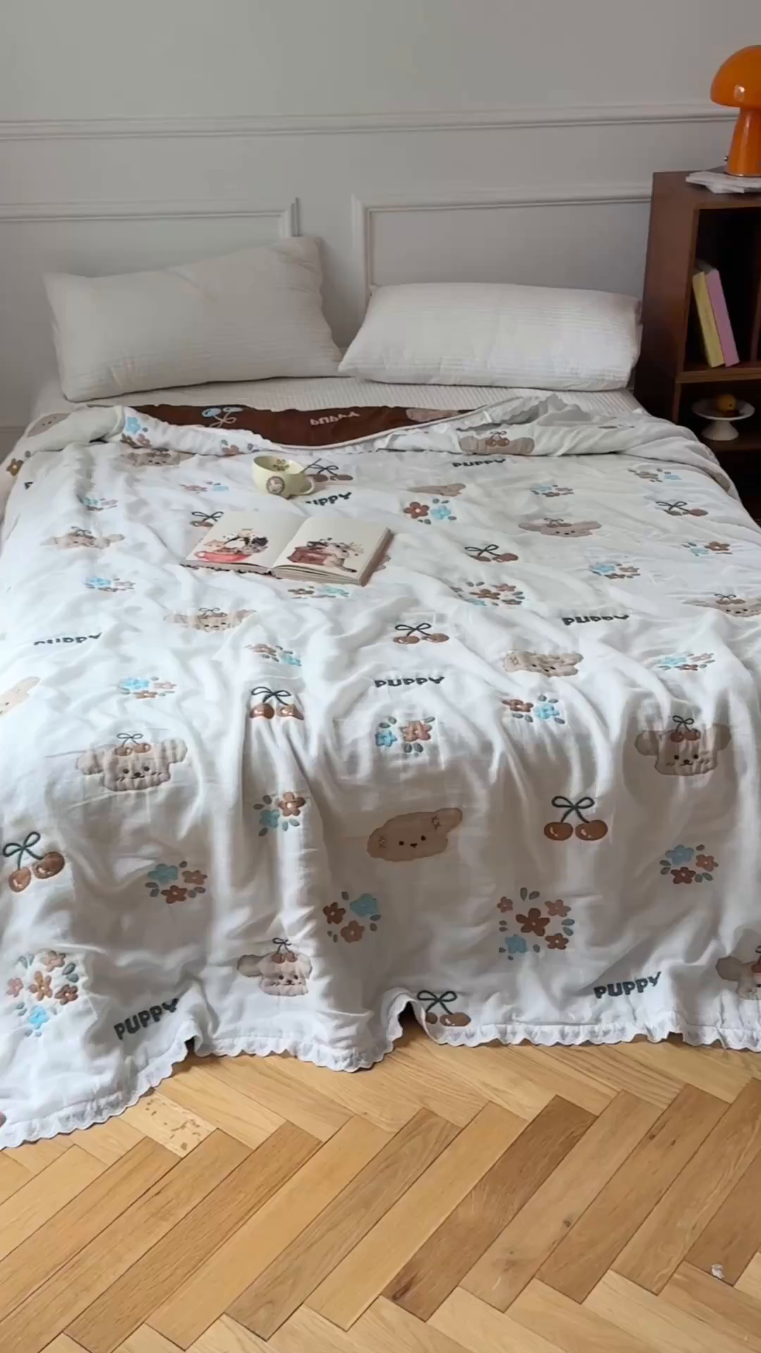 91家纺网 家纺一手货源 找家纺 沐瑟家纺 2026新款A类全棉纱布泡芙被春秋被被被子被芯 樱桃狗