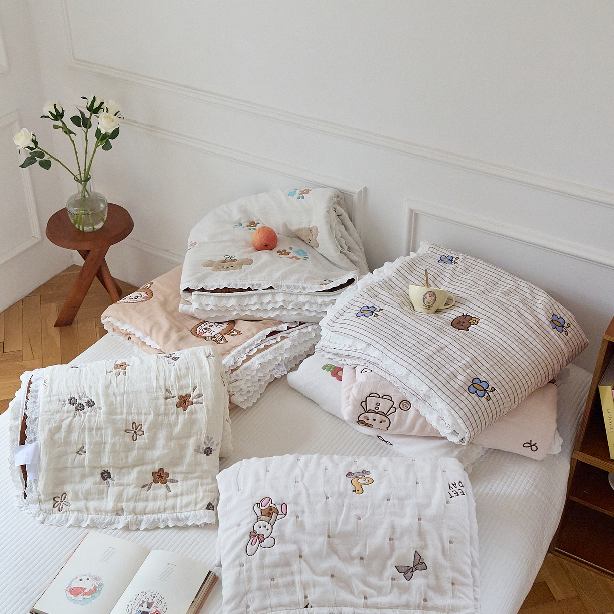 91家纺网 家纺一手货源 找家纺 沐瑟家纺 2026新款A类全棉纱布泡芙被春秋被被被子被芯 组合图