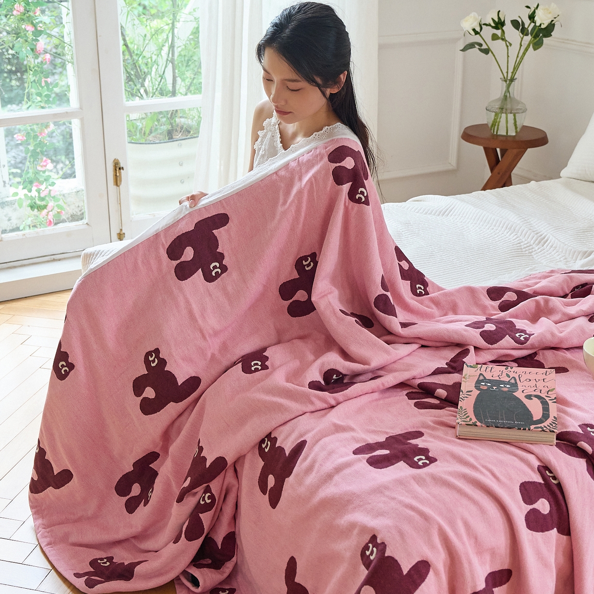 91家纺网 家纺一手货源 找家纺 沐瑟家纺 2026新款A类全棉纱布泡芙被夏被被子被芯 玩偶猫